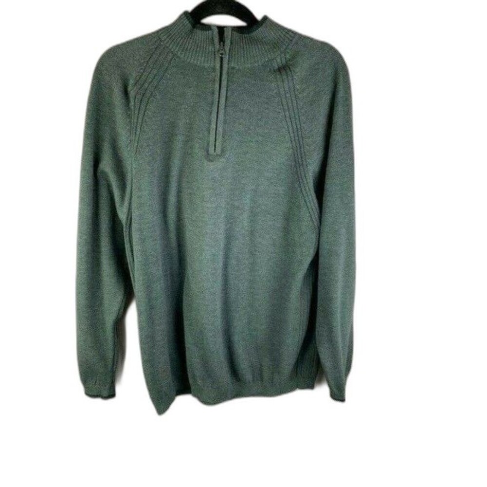 Bert Pulitzer Mens Sweater Size Large Gray 1/4 Zip Neckline  Ribb Cuffs And Hem